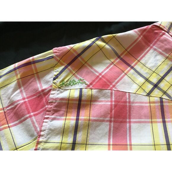 Hollister Mens XL Pink Windowpane Plaid Pearl Snaps Rancher Pockets Western - Picture 6 of 7